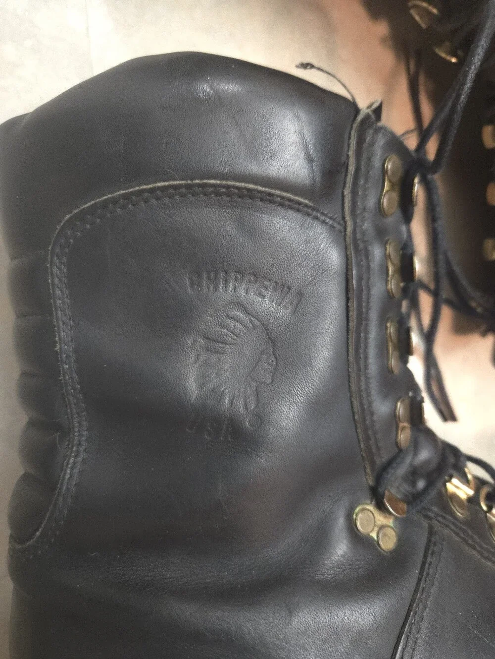 Chippewa Men's Leather Insulated Black Work Boots with Cream Lining Size 9.5